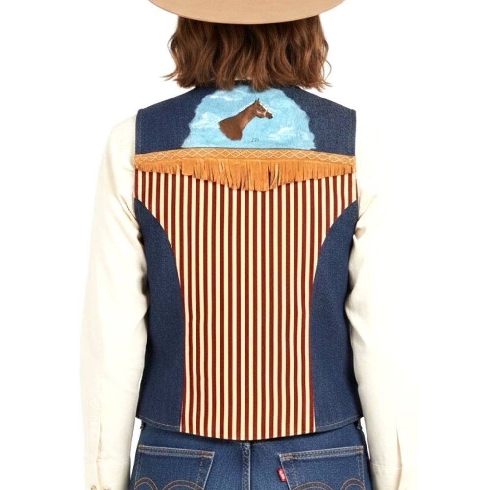 Vintage 70s Wrangler No Fault Denim Vest Womens L Western Cowboy Handmade USA - Picture 10 of 11